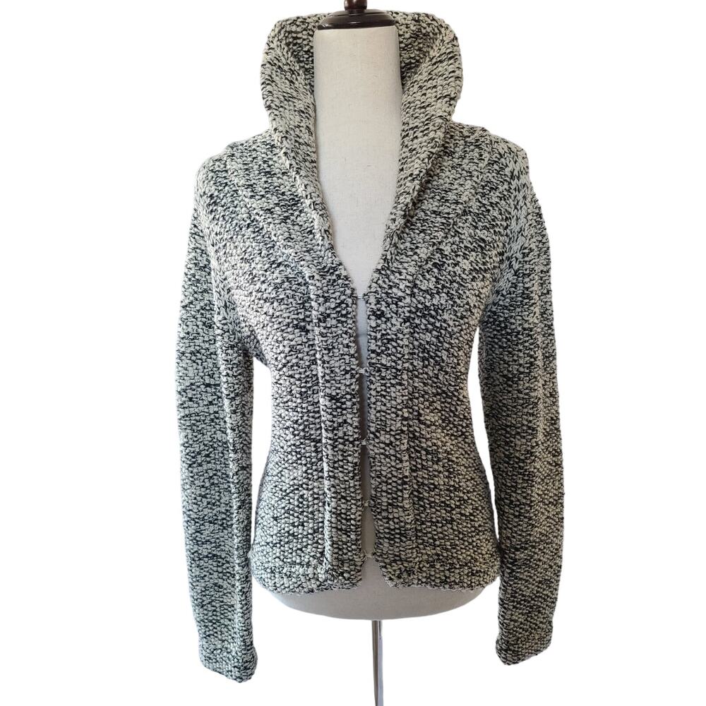 J Crew Black White Gray Black Tweed Wool Hand Knit Cardigan Sweater Medium